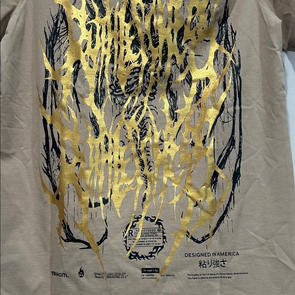 Tenacity distressed Tan Men's short sleeves embroidered T-Shirt small new - Picture 9 of 12